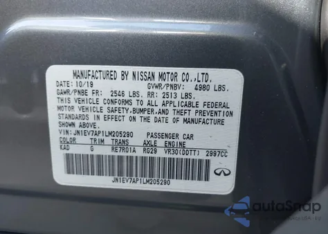 2020 Infiniti Q50 Luxe z USA, uszkodzony, nr VIN JN1EV7AP1LM205290